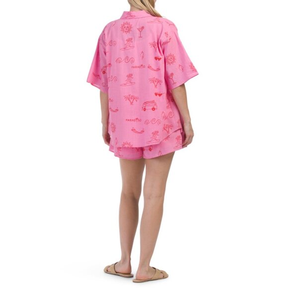 BY FRANKIE Pink/Red Cotton Paradiso Wave Short Set - Picture 2 of 2